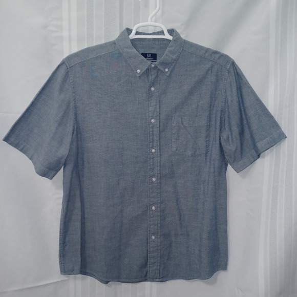 George Other - George Button Down Shirt Mens L Blue Classic Fit Short Sleeve Stretch Chambray